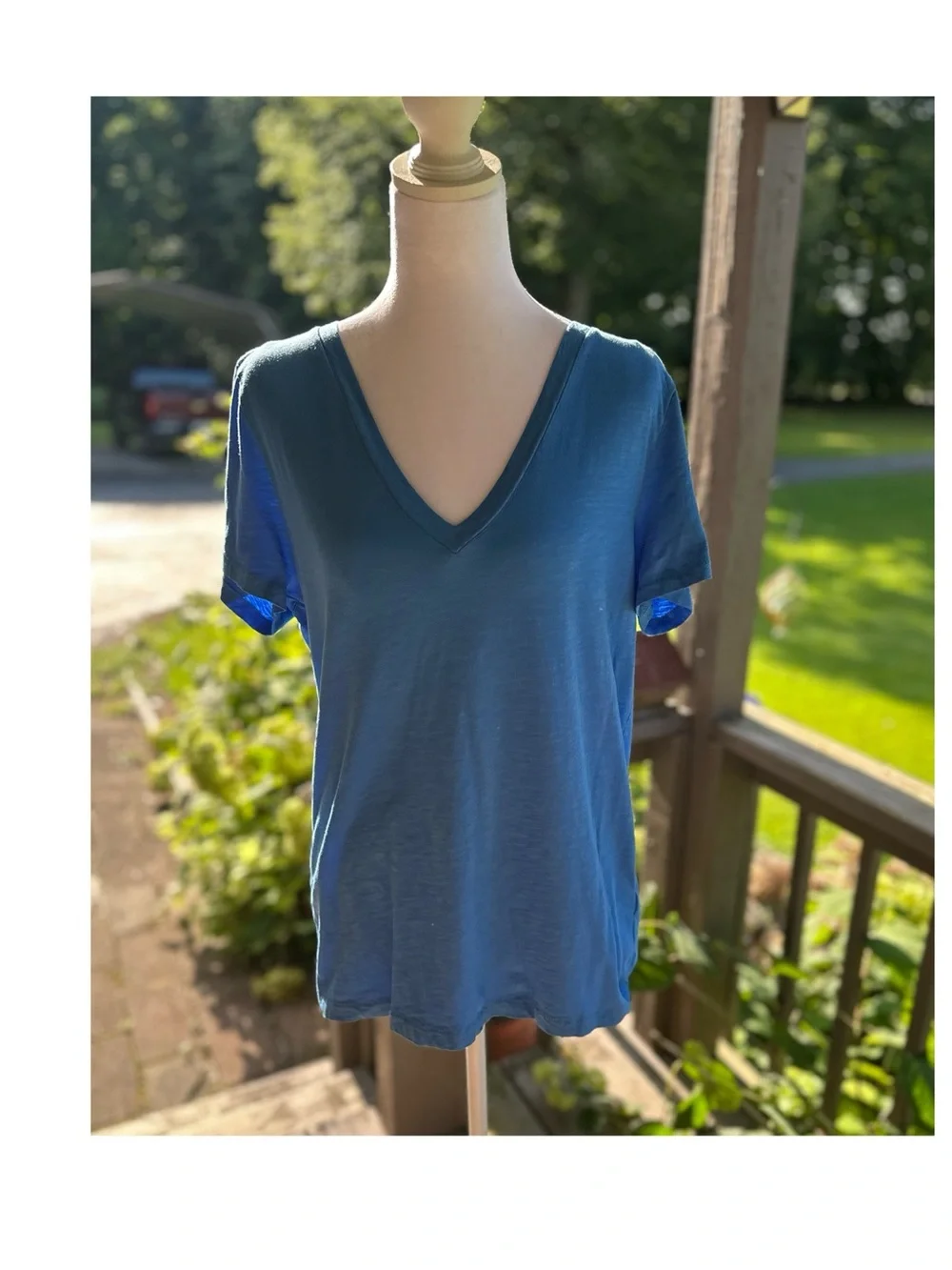 J. Crew Women’s Slub Cotton V-Neck Short Sleeve Tee in Blue Size XL